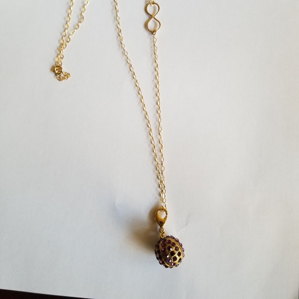 14k gold filled long necklace with purple pendant